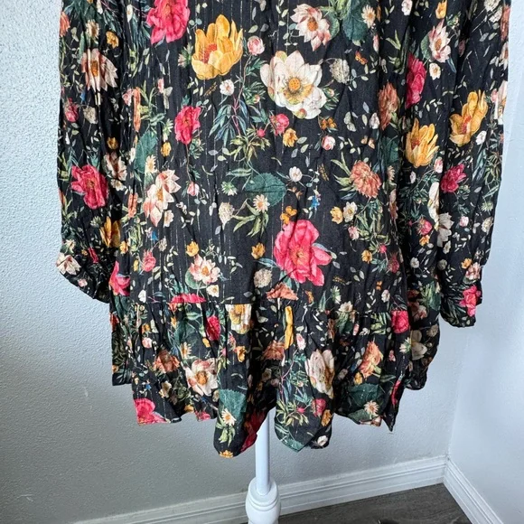 Anthropologie Eva Franco Blouse Black Floral Flowy Boho Shabby Chic - Picture 11 of 13